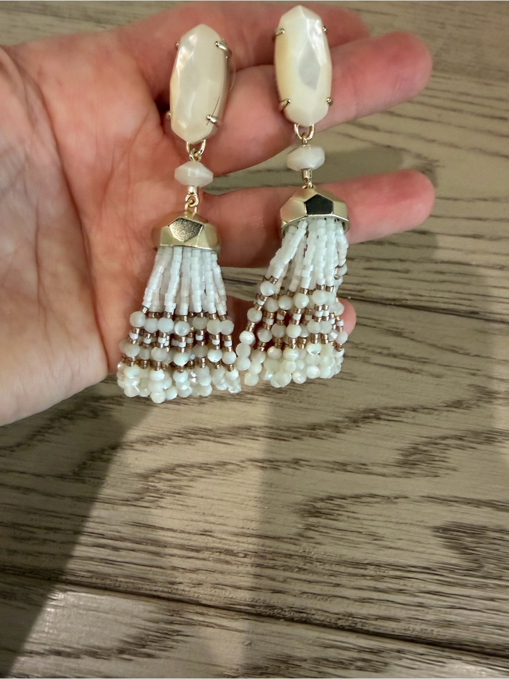 Kendra Scott White Beaded Tassel Drop Earrings